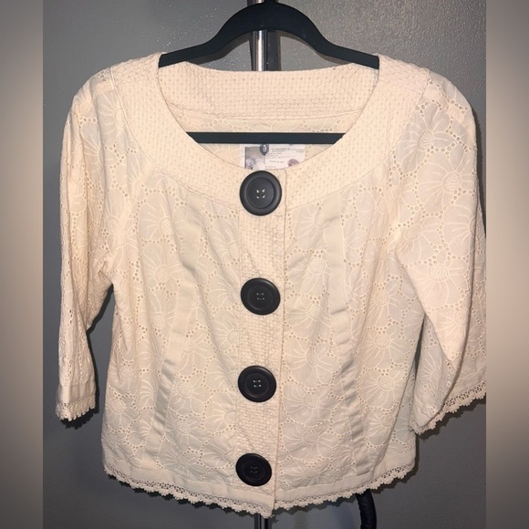 Off white floral eyelet pattered cardigan jacket - Picture 2 of 7